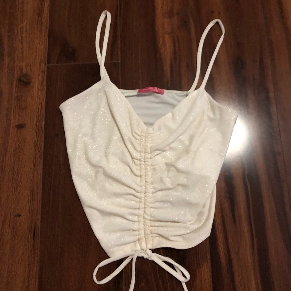 Misty Rose white and gold crop top